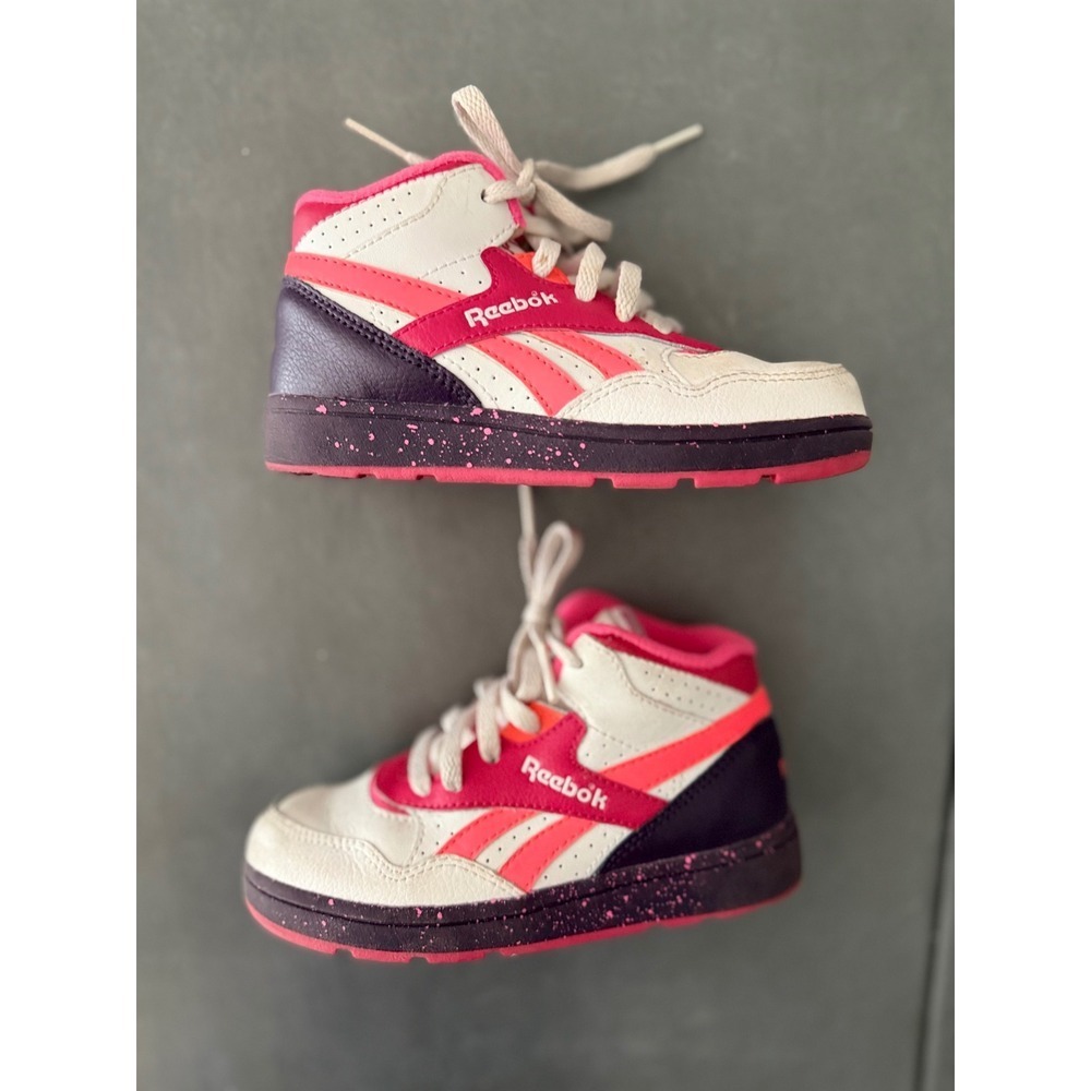 Vintage Reebok Kids High Top Sneakers White Pink Splatter RB 807 PVN Size 9.5